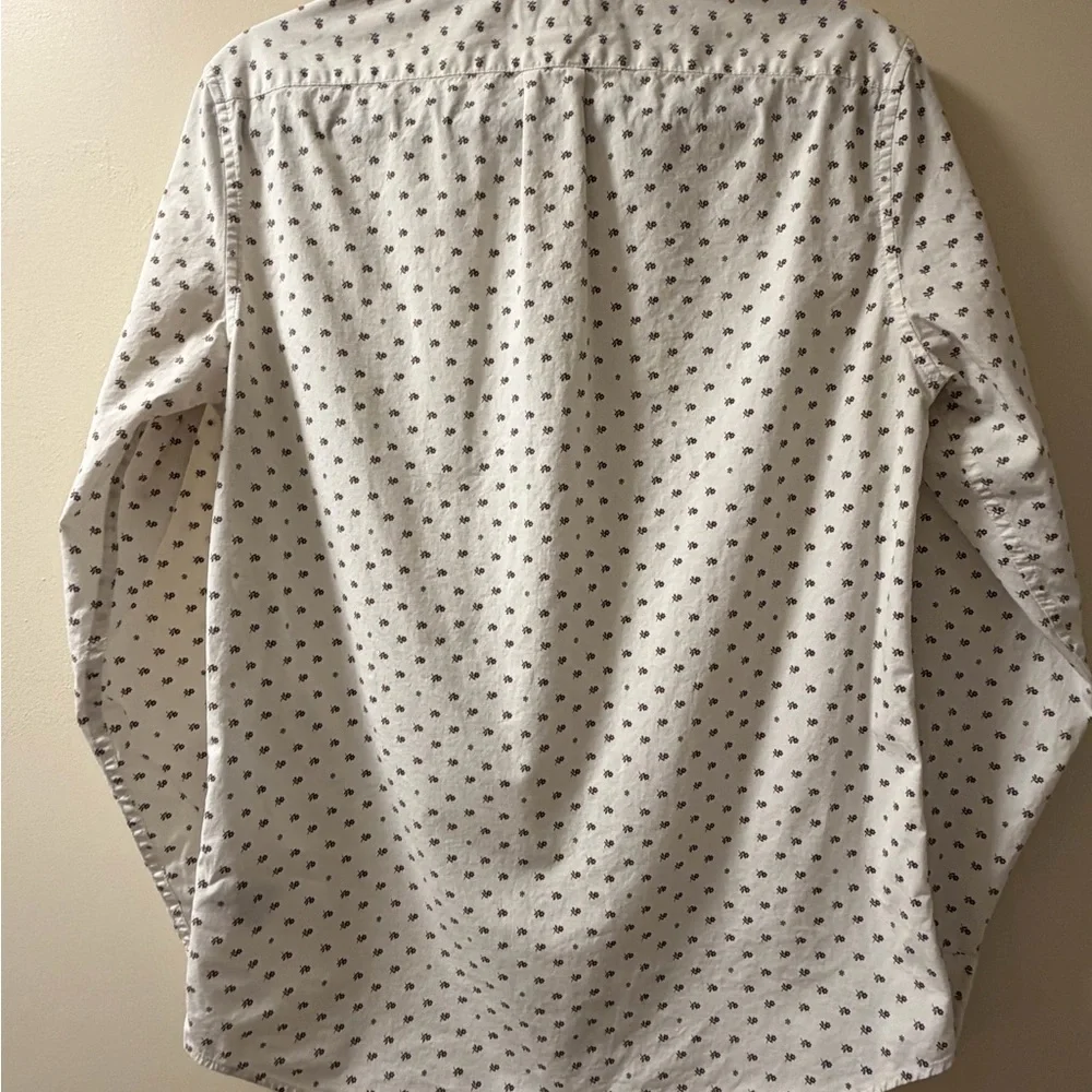 J. Crew White Button-Down‎ Shirt with Navy Microprint